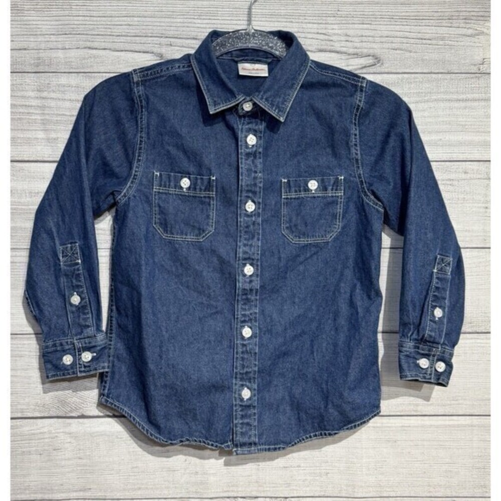 Hanna Andersson Blue Denim Button Down Shirt Top Boys 120 7